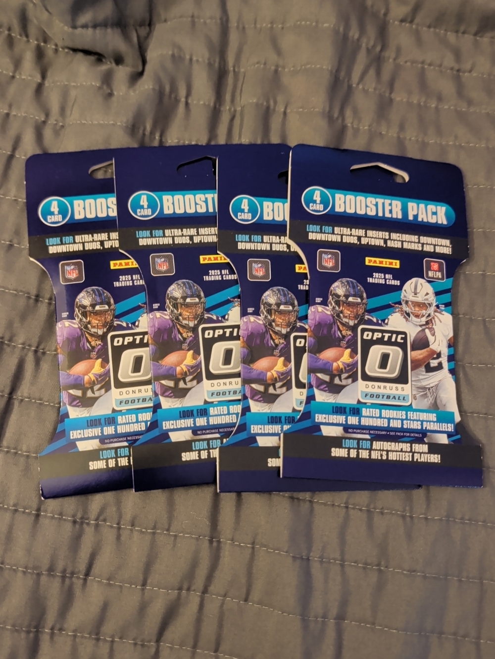 2025 Donruss Optic NFL Sleeved BOOSTER PACK LOT OF 4 New! DOWNTOWN UPTOWN HUNT